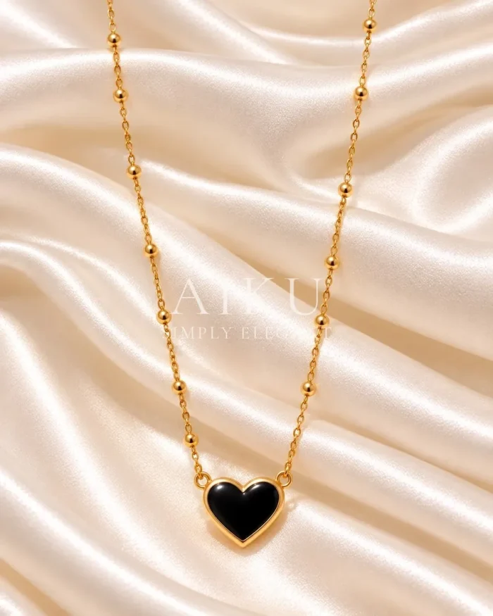 Black Heart Gold Chain Necklace