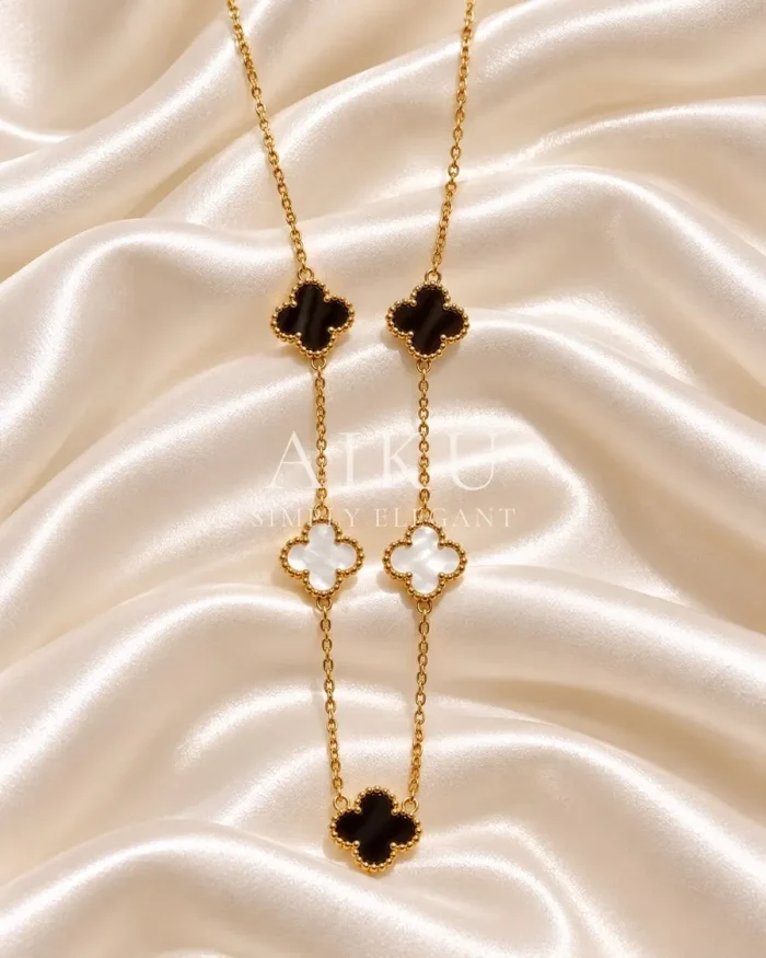 Black & White Clover Necklace