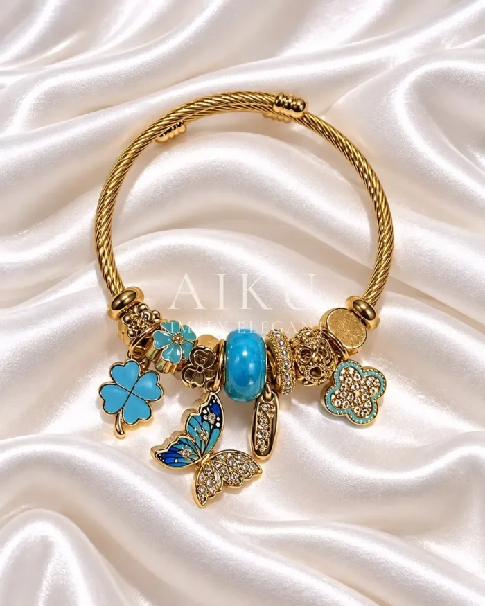 Blue Butterfly Charm Cuff Bracelet