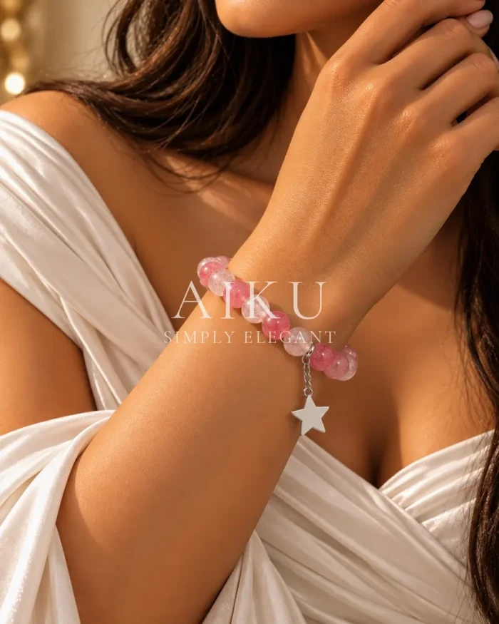 Sakura Rhodonite Crystal Bracelet worn by a model