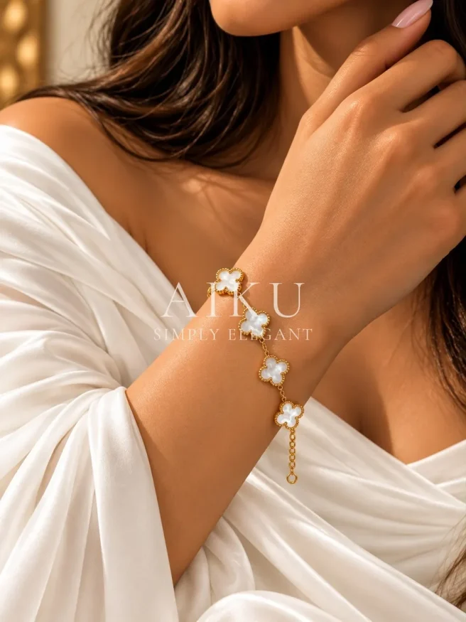 White Clover Bracelet worn by a model